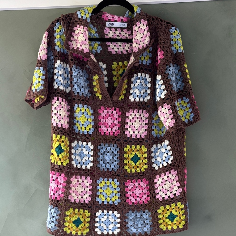 Zara Colorful Crochet Patterned Top